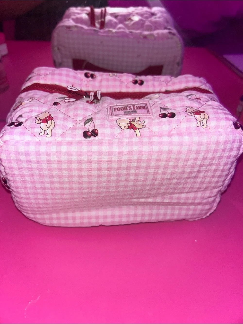 Disney Winnie The Pooh pink plaid Makeup bag-Cosmetic bag